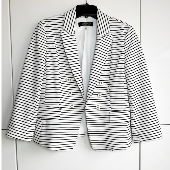 Kasper White Black Stripe Sailor Blazer Size 6 Gold Buttons Suit Jacket Office - Picture 1 of 6